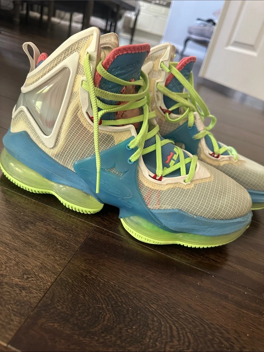 Men's Nike Lebron High-Top Athletic Sneakers in Neon Blue and Lime